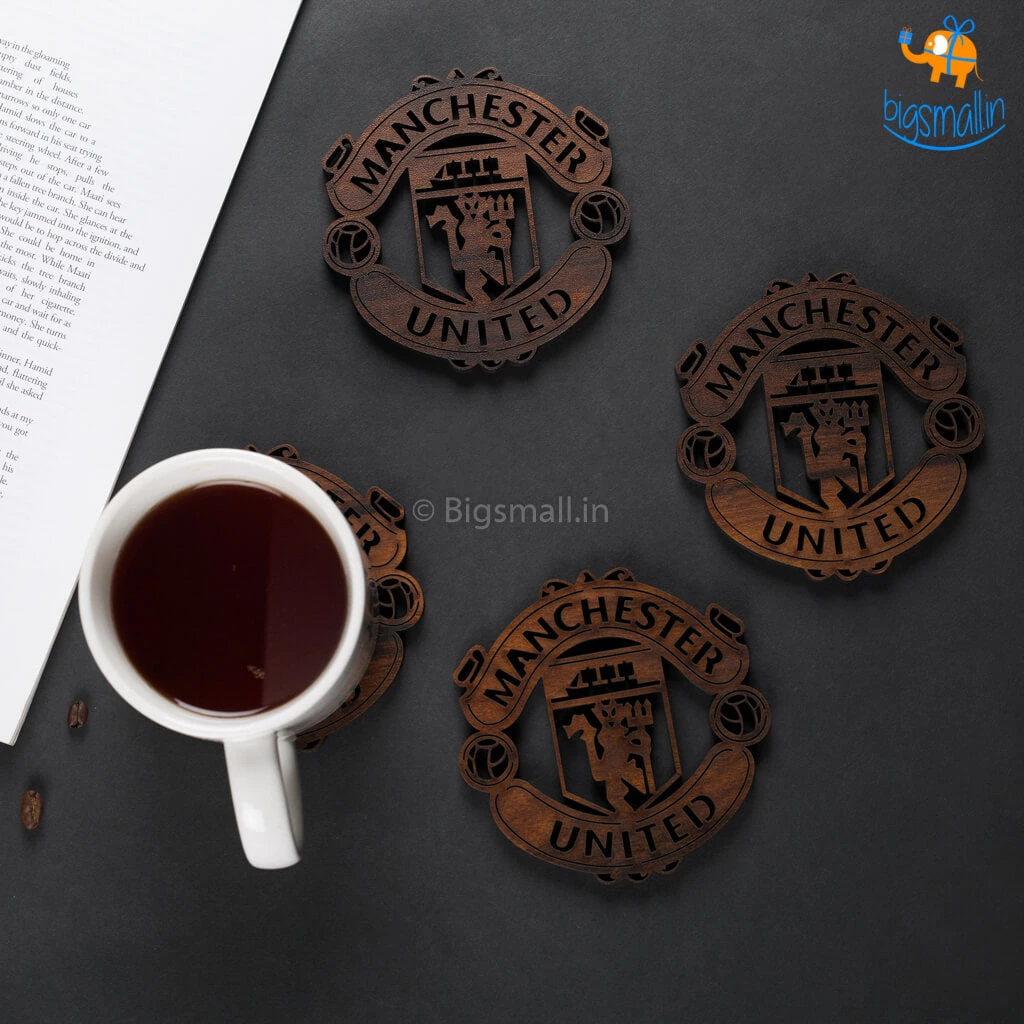 Bigsmall_cc Laser Cut Manchester United Wooden Coasters - Set Of 4