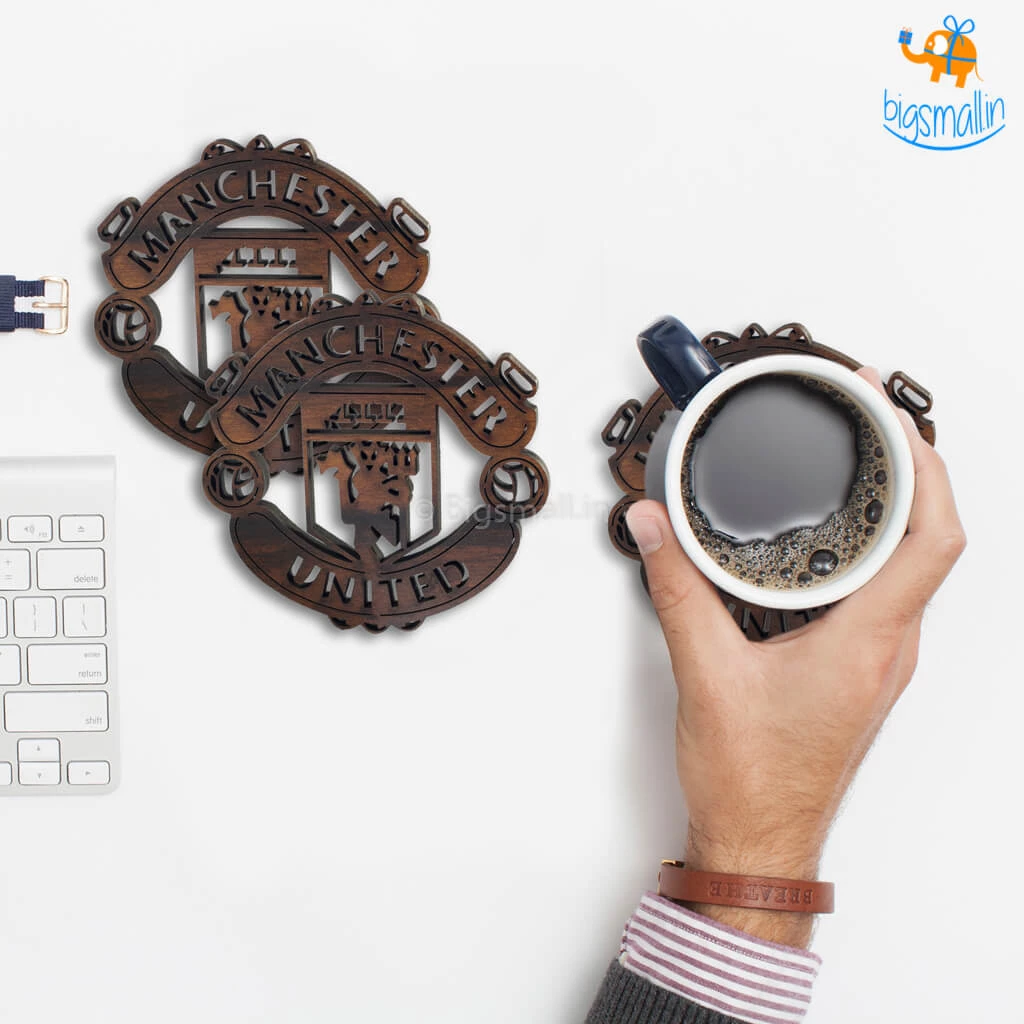 Bigsmall_cc Laser Cut Manchester United Wooden Coasters - Set Of 4