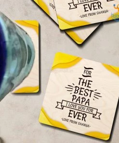 Chitra Chaya Father's Day Personalized The Best Papa Wooden Coasters | COD Not Available
