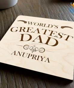Chitra Chaya Personalized Greatest Dad Wooden Coasters | COD Not Available