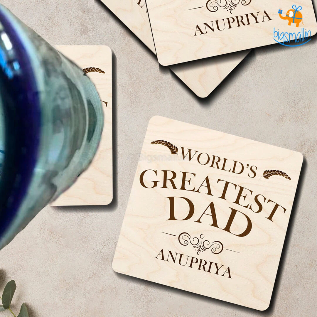 Chitra Chaya Personalized Greatest Dad Wooden Coasters | COD Not Available