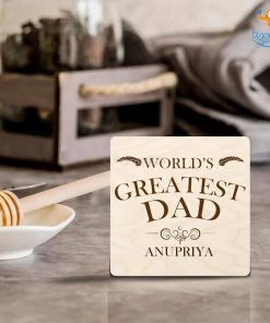 Chitra Chaya Personalized Greatest Dad Wooden Coasters | COD Not Available