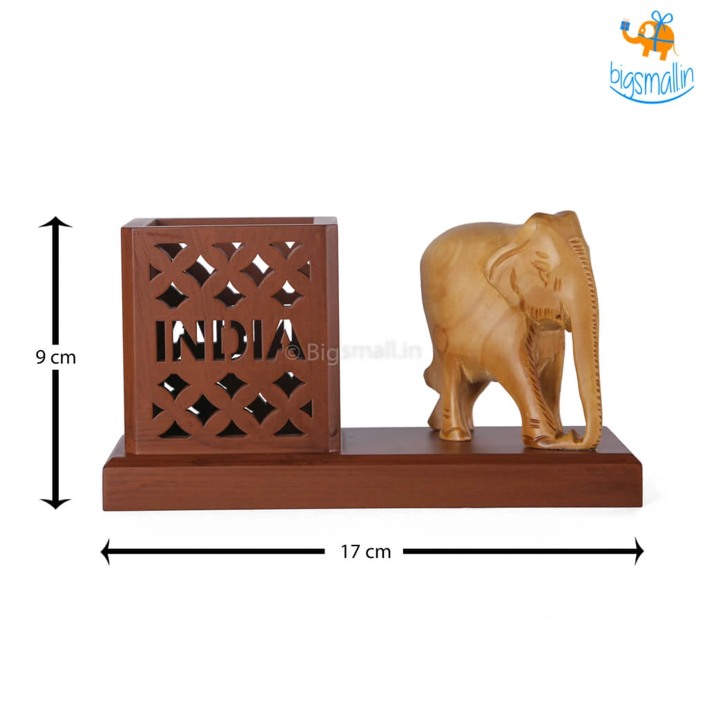 Indian Craft Father's Day Wooden Elephant Pen Stand