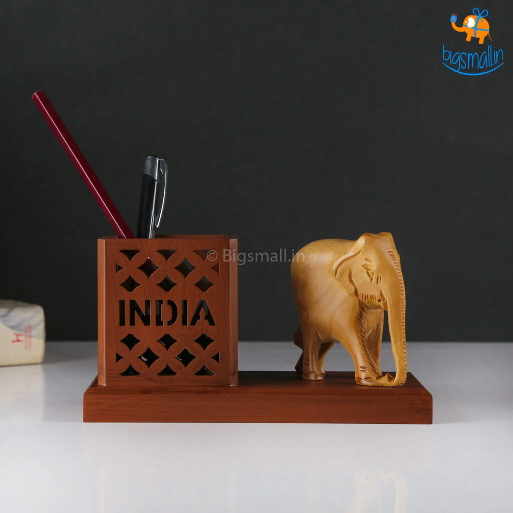 Indian Craft Father's Day Wooden Elephant Pen Stand