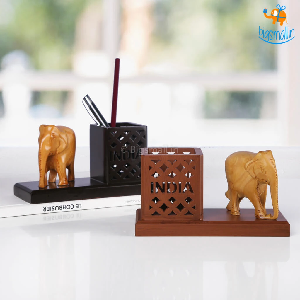 Indian Craft Father's Day Wooden Elephant Pen Stand