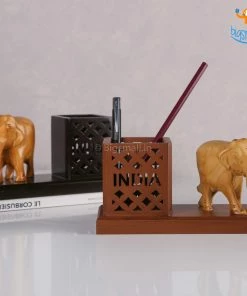 Indian Craft Father's Day Wooden Elephant Pen Stand