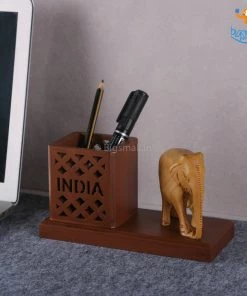 Indian Craft Father's Day Wooden Elephant Pen Stand