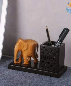 Indian Craft Father's Day Wooden Elephant Pen Stand