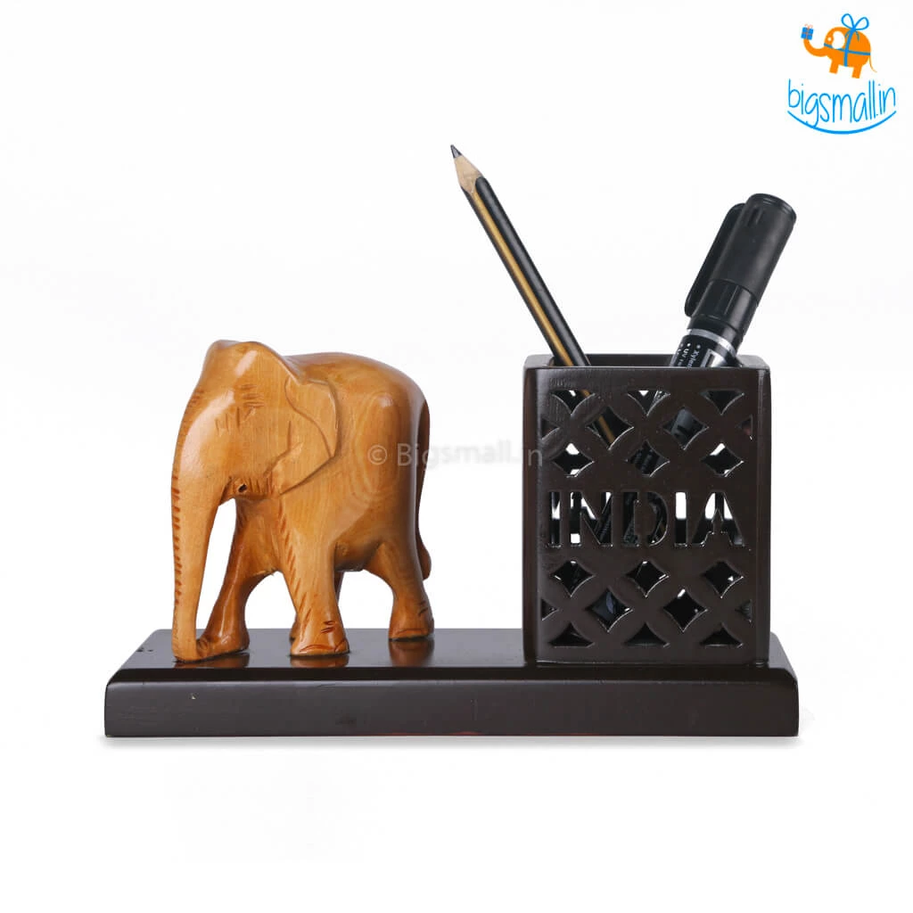Indian Craft Father's Day Wooden Elephant Pen Stand