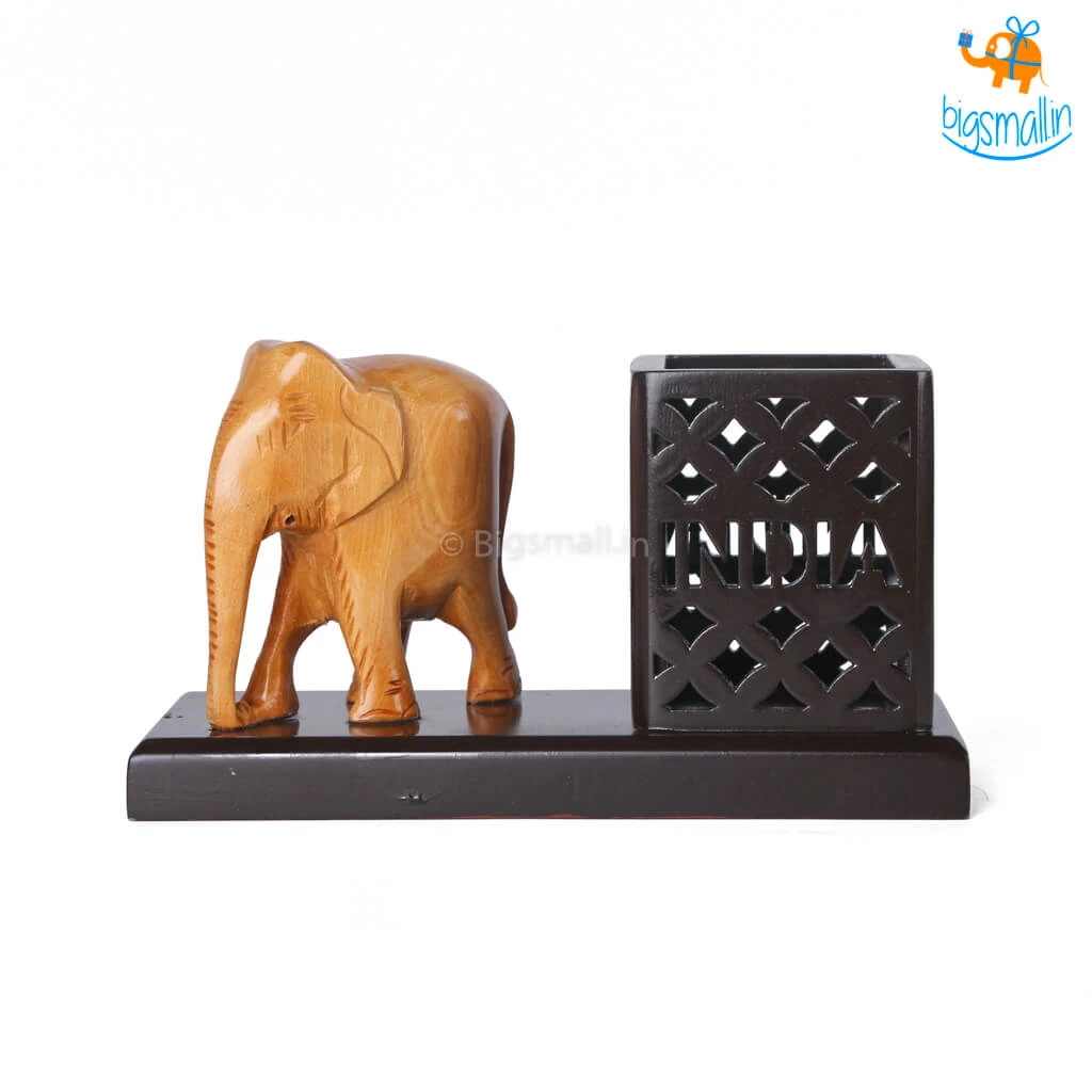 Indian Craft Father's Day Wooden Elephant Pen Stand