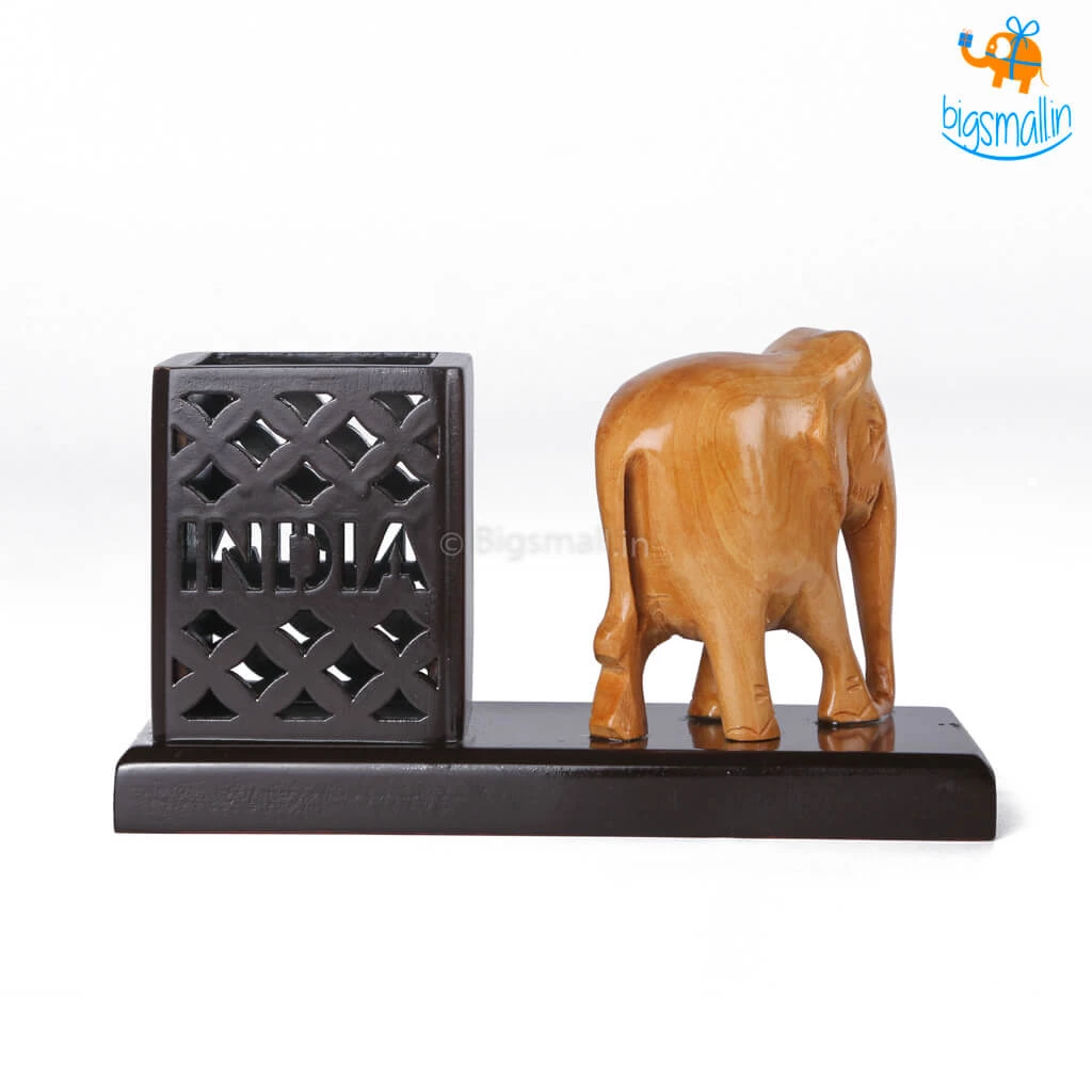 Indian Craft Father's Day Wooden Elephant Pen Stand