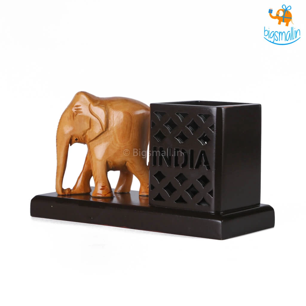 Indian Craft Father's Day Wooden Elephant Pen Stand