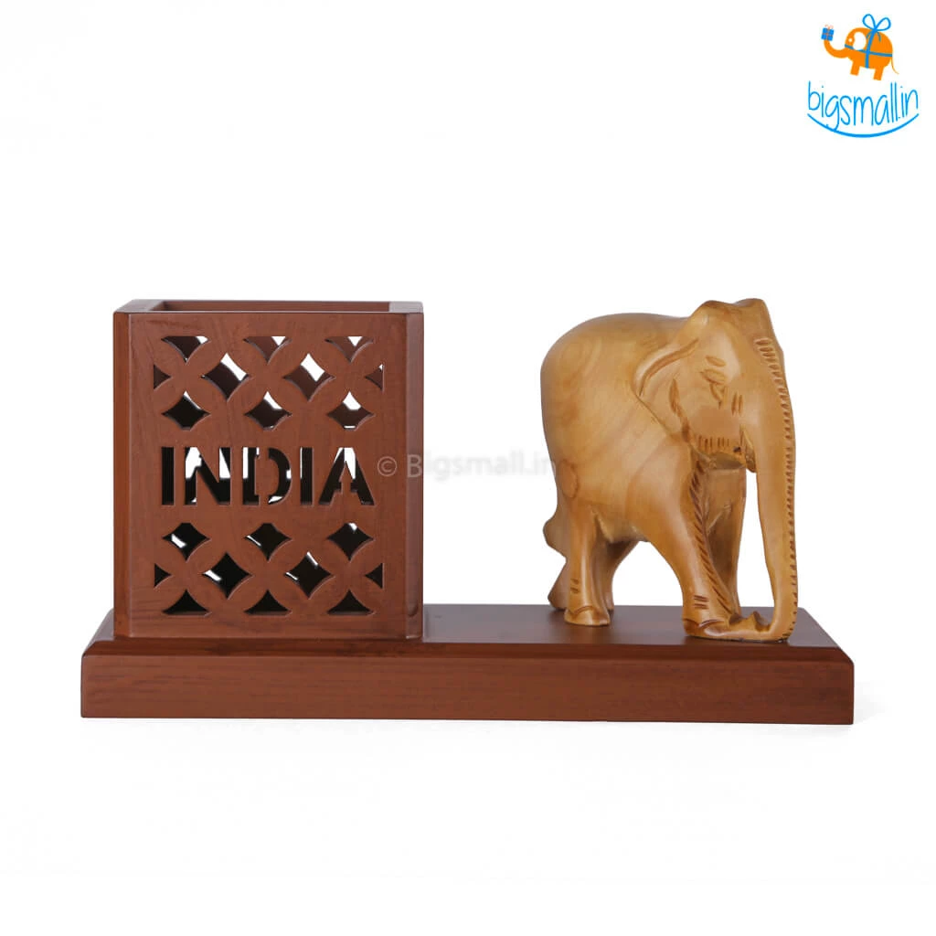 Indian Craft Father's Day Wooden Elephant Pen Stand