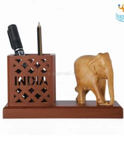 Indian Craft Father's Day Wooden Elephant Pen Stand