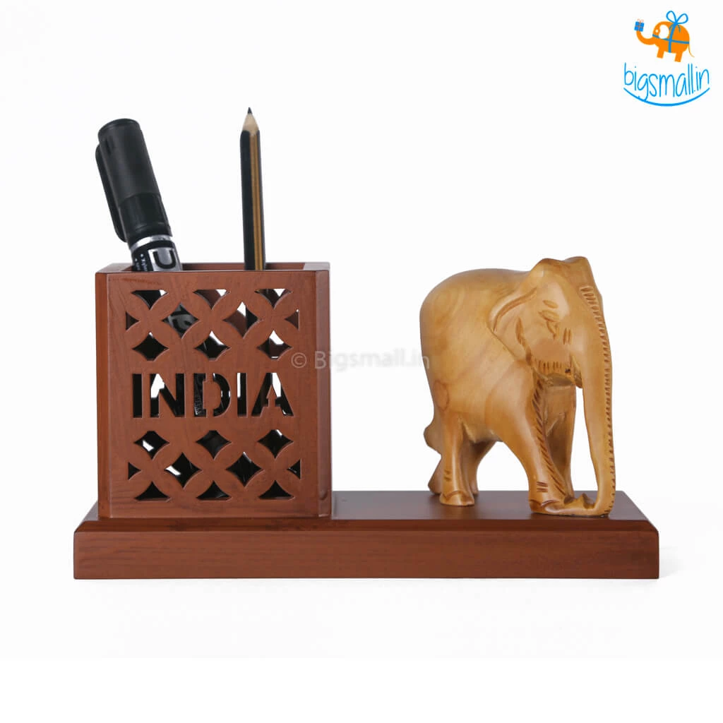 Indian Craft Father's Day Wooden Elephant Pen Stand