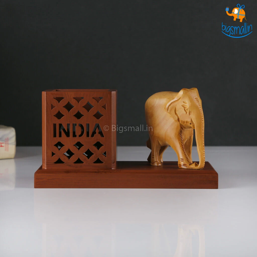 Indian Craft Father's Day Wooden Elephant Pen Stand