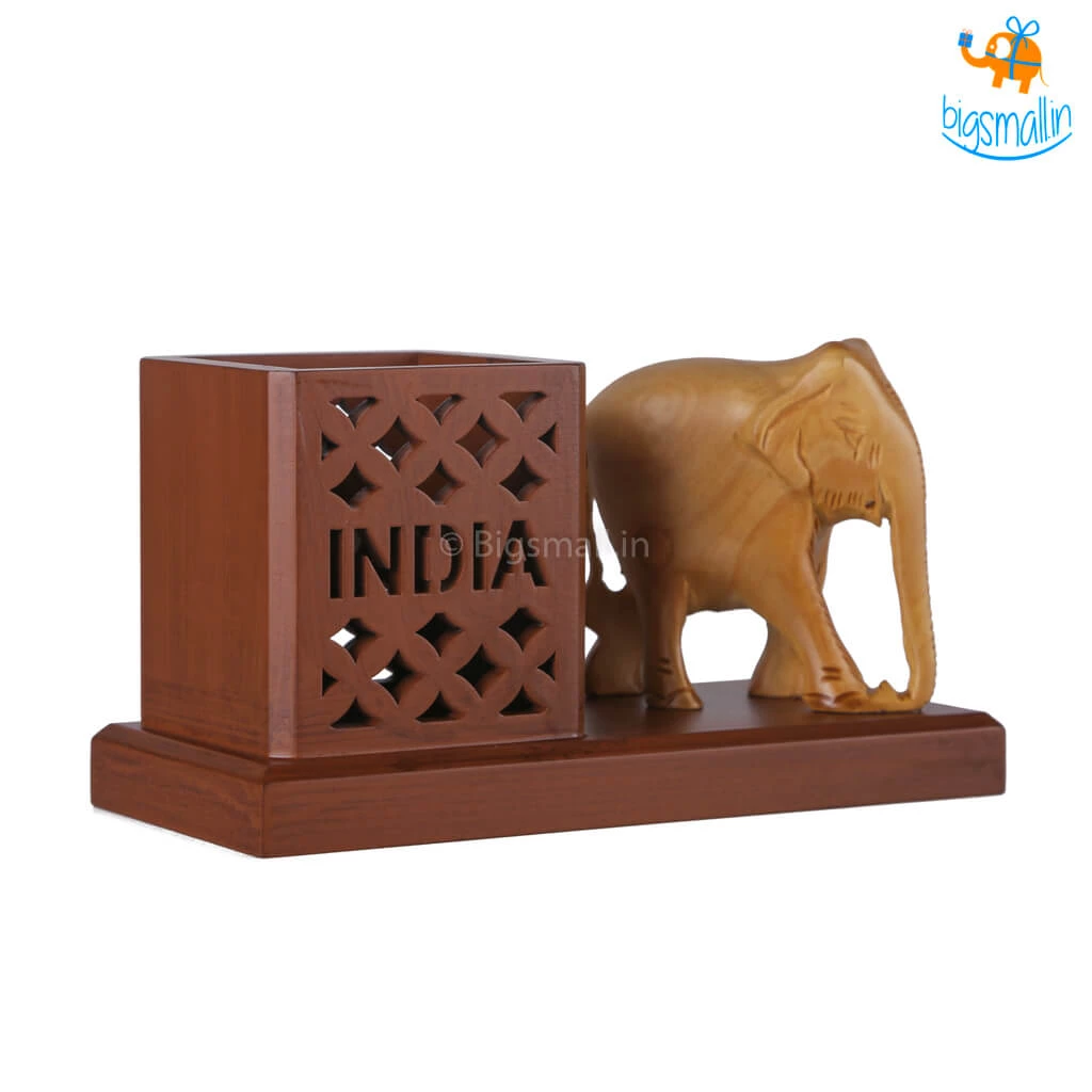 Indian Craft Father's Day Wooden Elephant Pen Stand