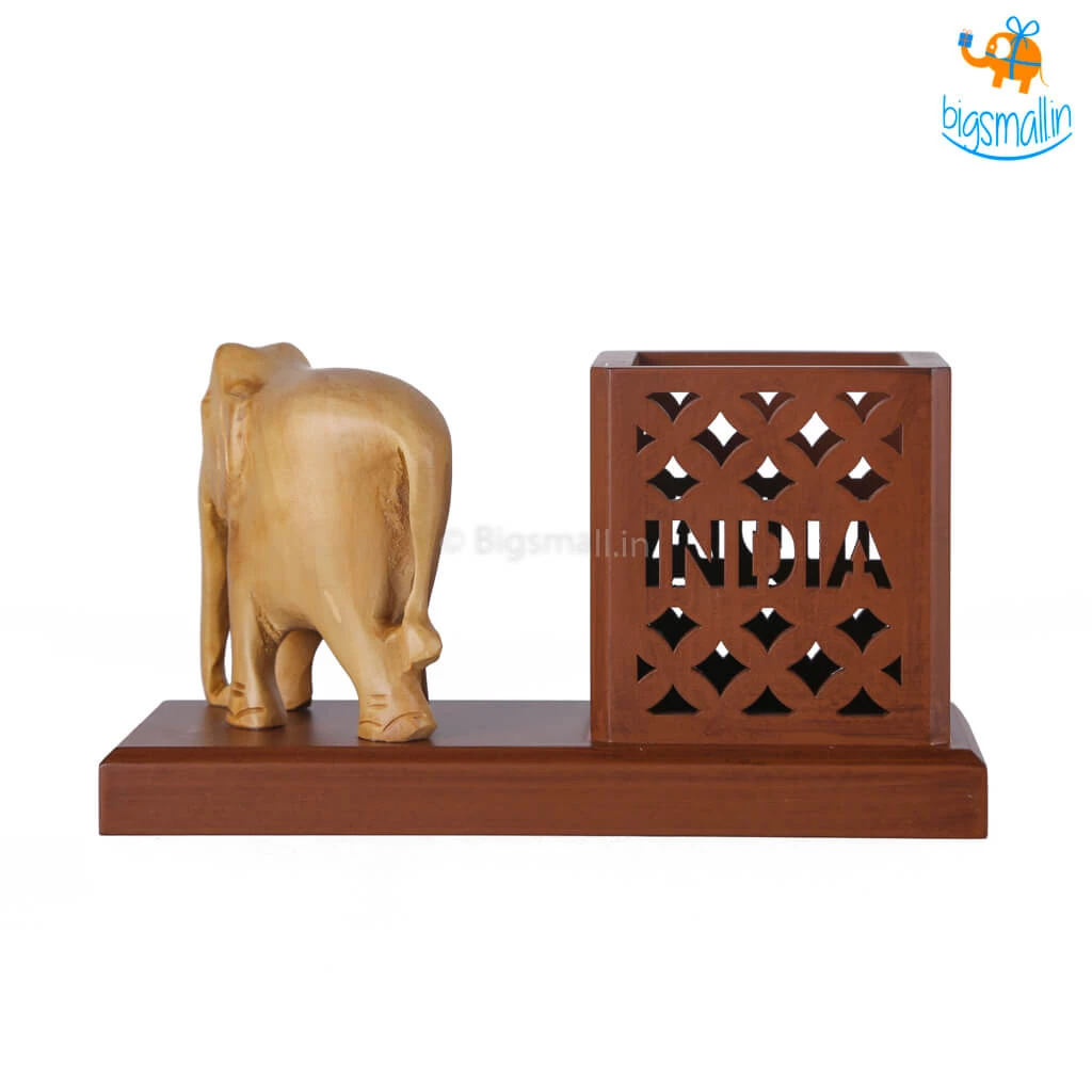 Indian Craft Father's Day Wooden Elephant Pen Stand