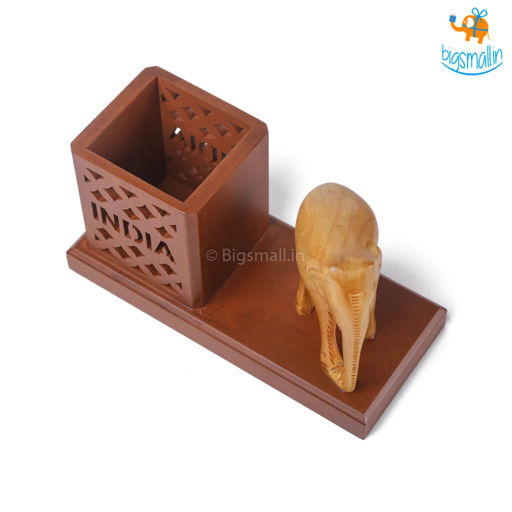 Indian Craft Father's Day Wooden Elephant Pen Stand