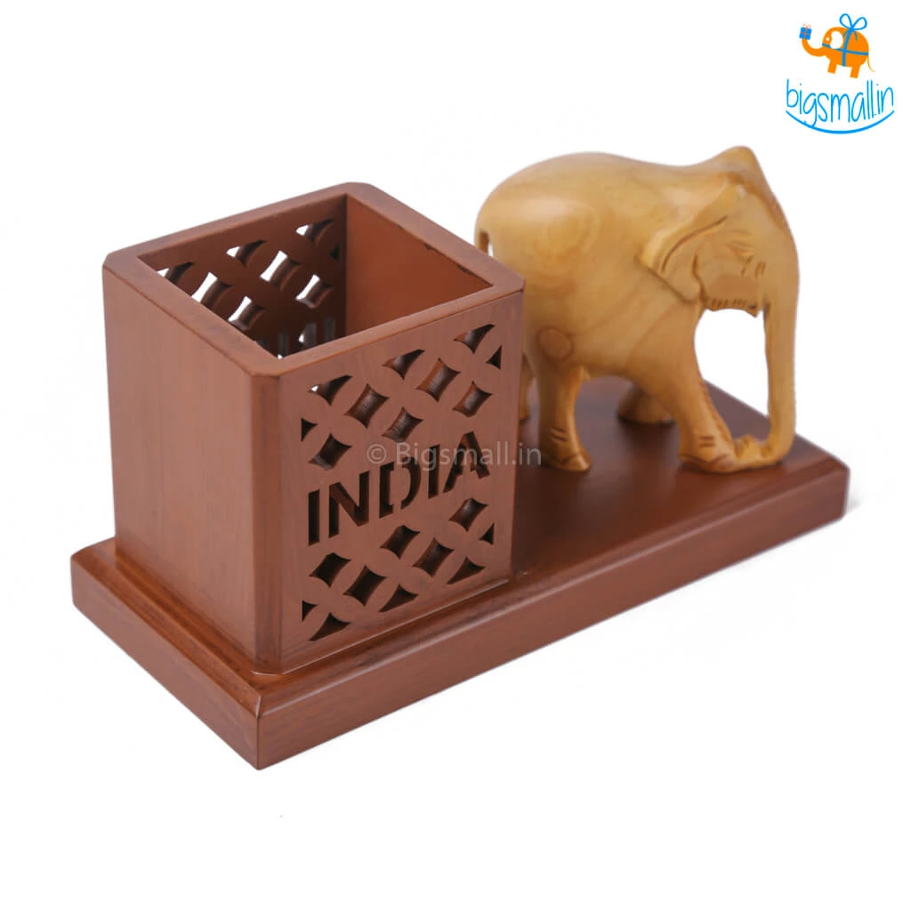 Indian Craft Father's Day Wooden Elephant Pen Stand