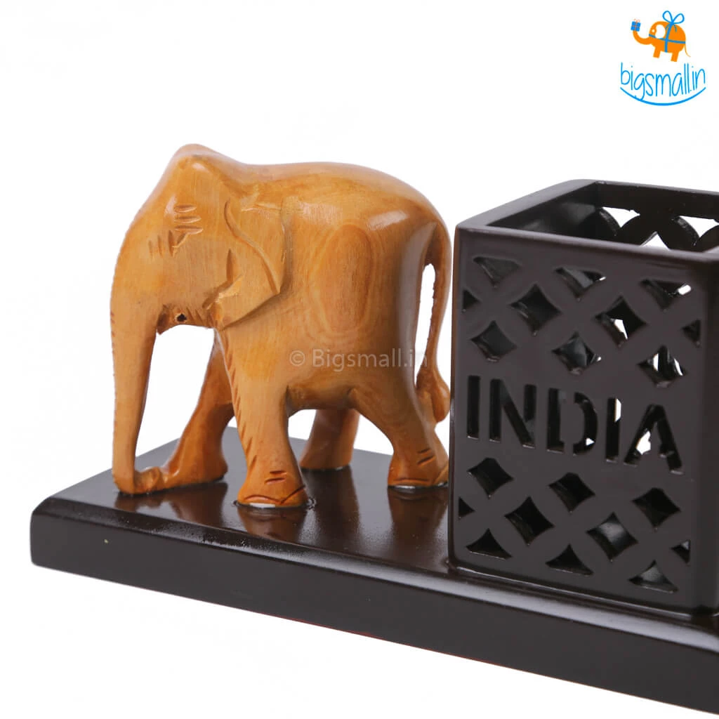 Indian Craft Father's Day Wooden Elephant Pen Stand
