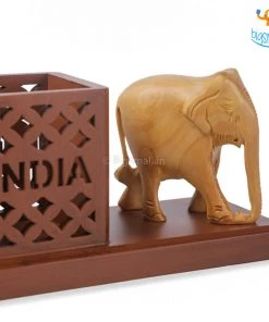 Indian Craft Father's Day Wooden Elephant Pen Stand