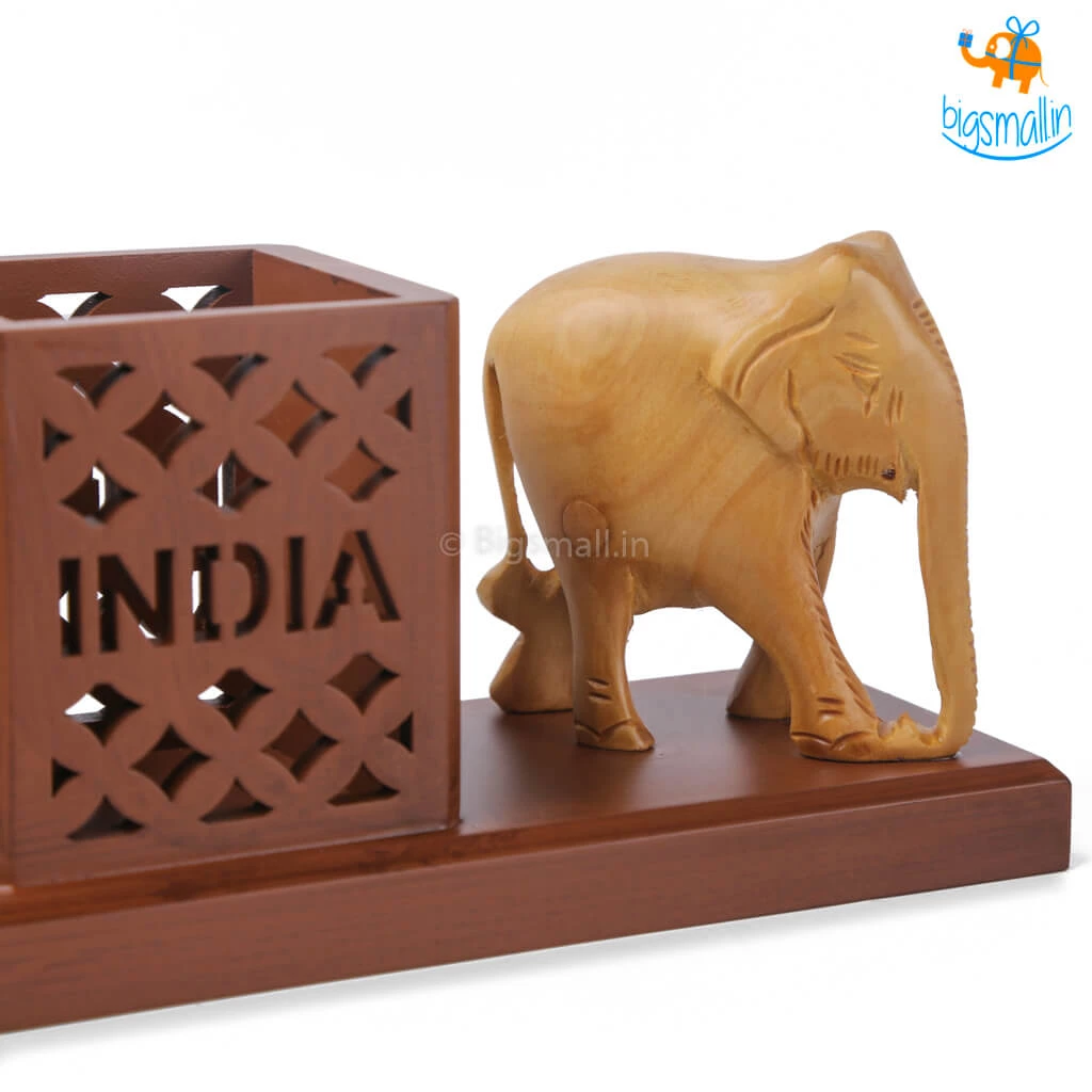 Indian Craft Father's Day Wooden Elephant Pen Stand