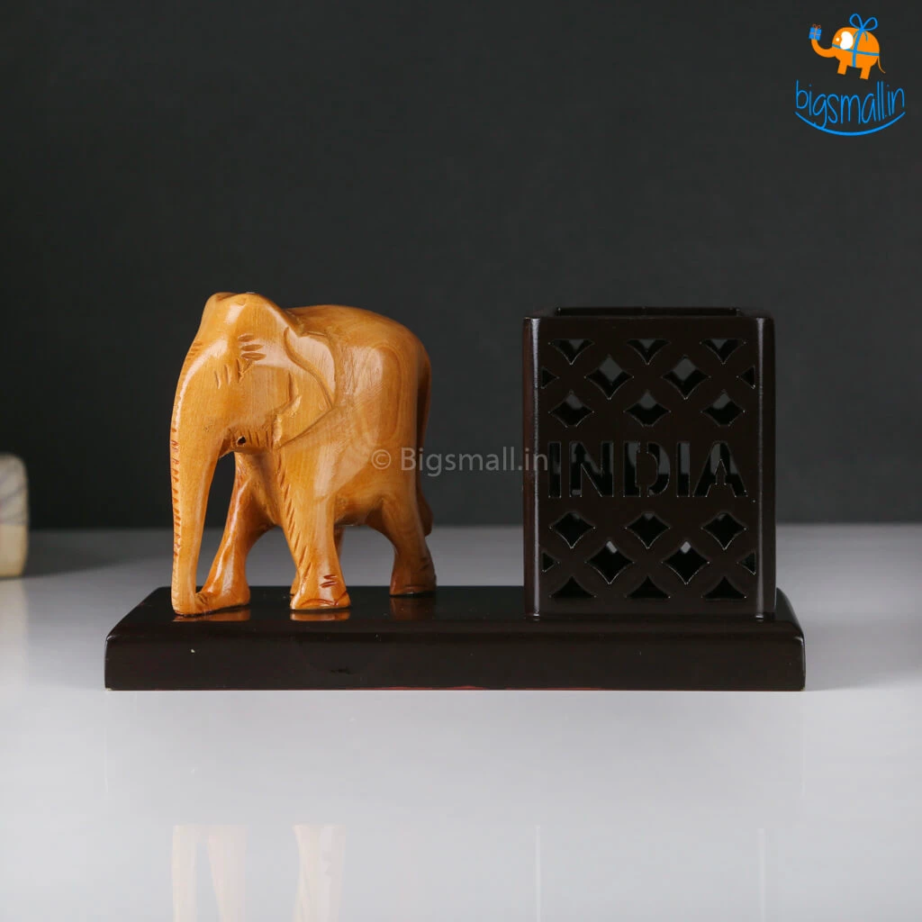 Indian Craft Father's Day Wooden Elephant Pen Stand
