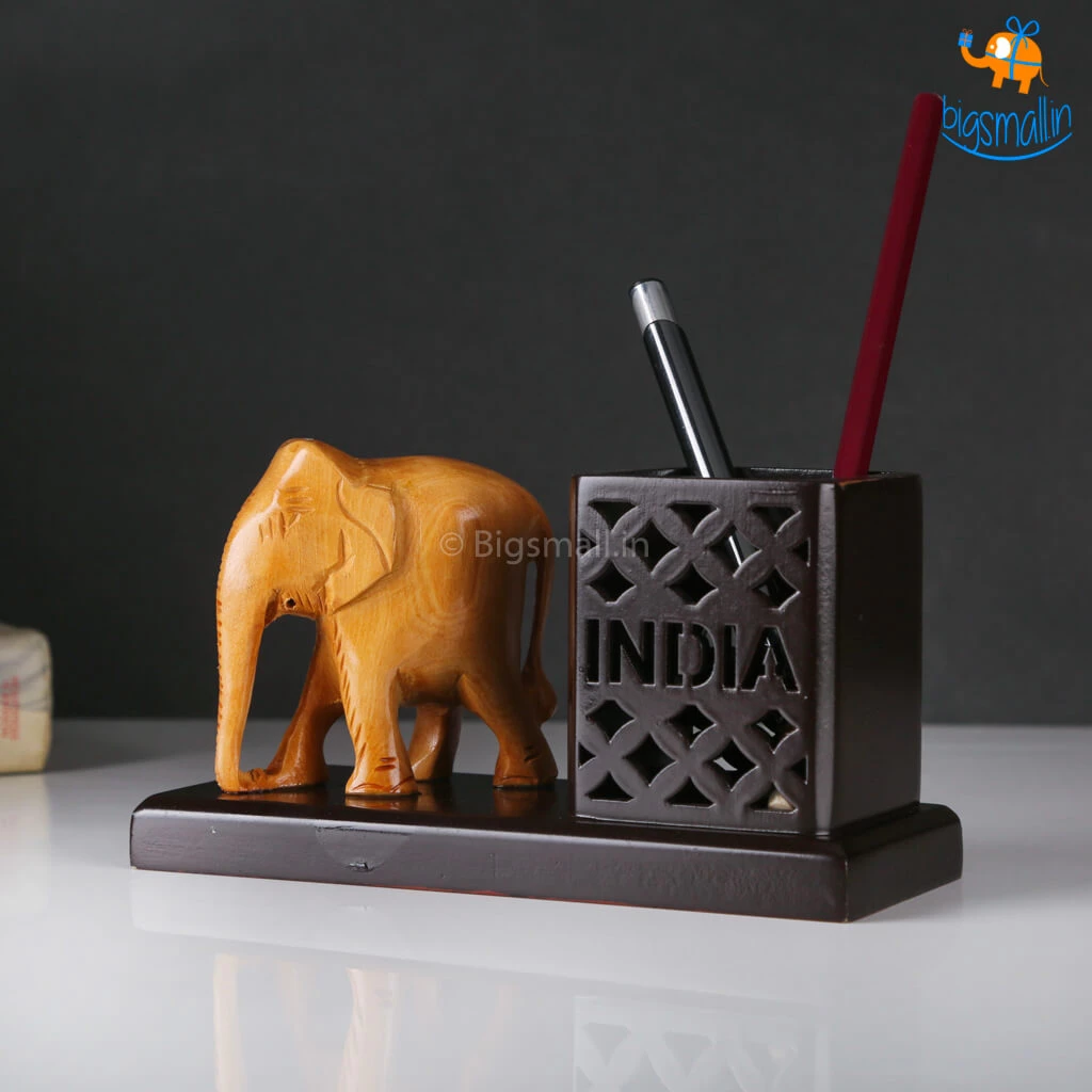 Indian Craft Father's Day Wooden Elephant Pen Stand