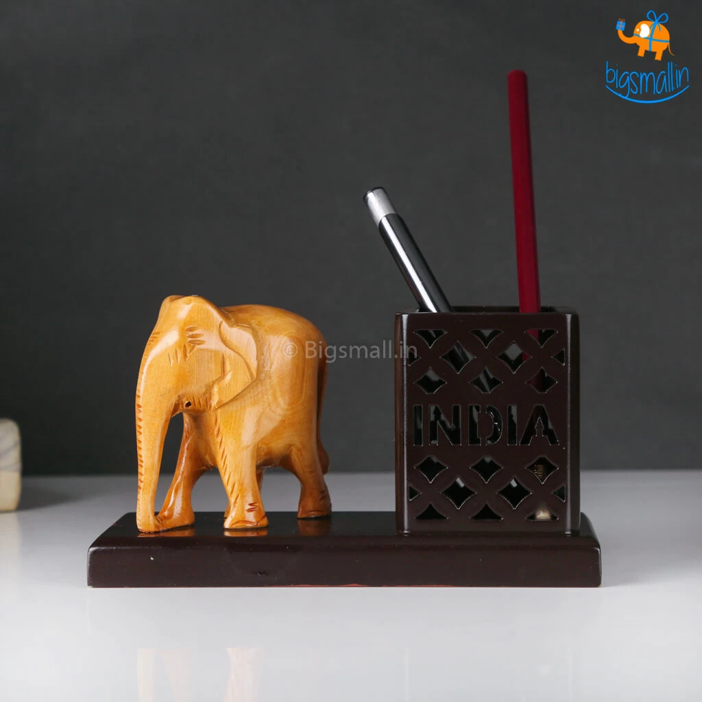 Indian Craft Father's Day Wooden Elephant Pen Stand