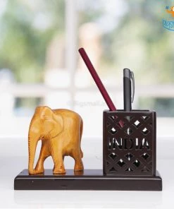 Indian Craft Father's Day Wooden Elephant Pen Stand