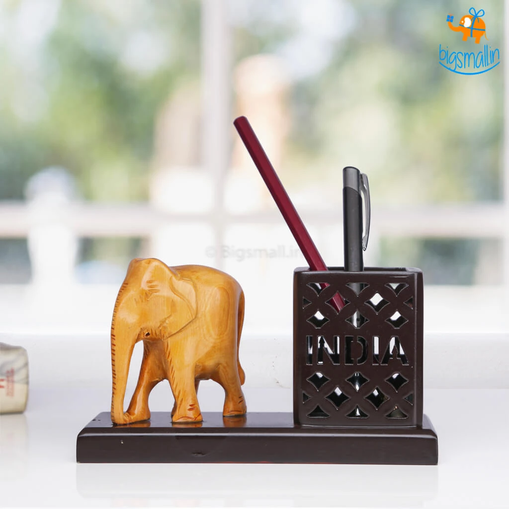 Indian Craft Father's Day Wooden Elephant Pen Stand
