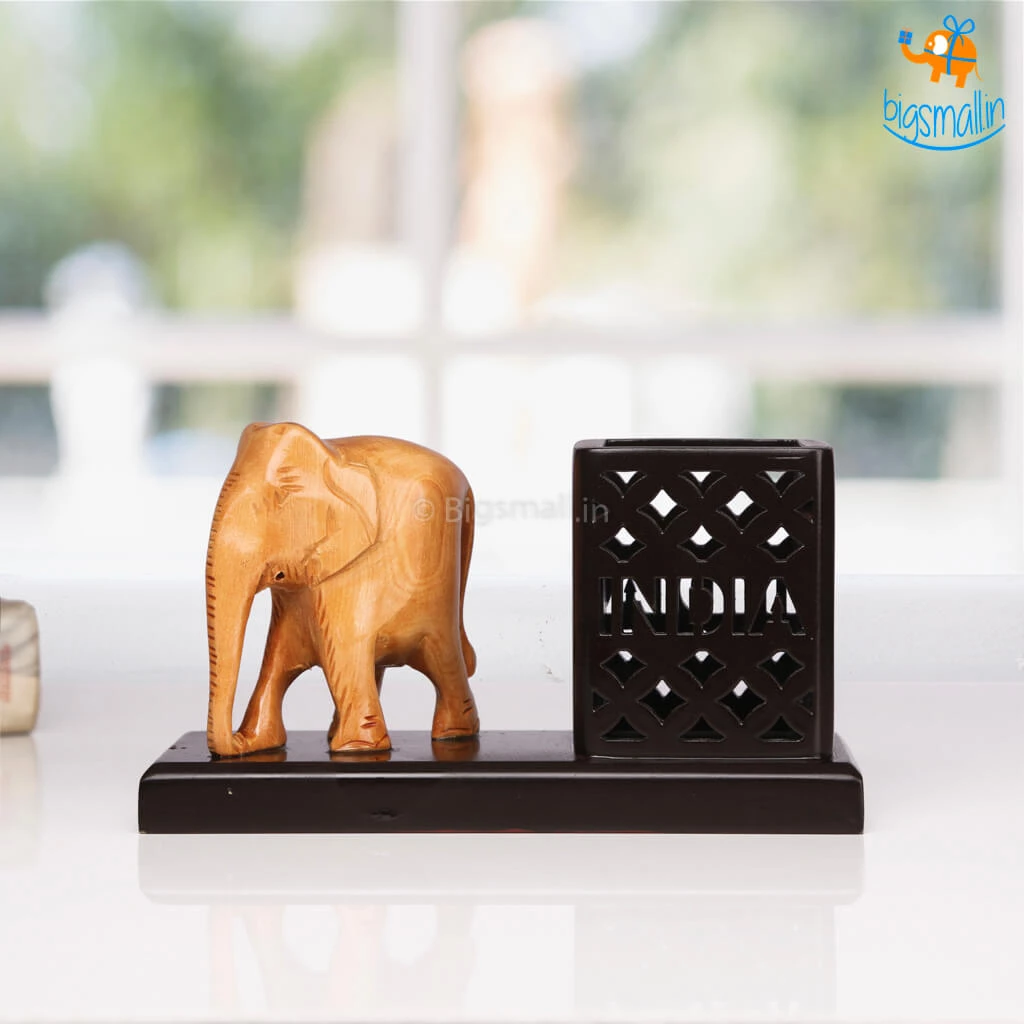 Indian Craft Father's Day Wooden Elephant Pen Stand