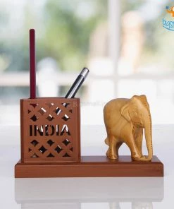 Indian Craft Father's Day Wooden Elephant Pen Stand