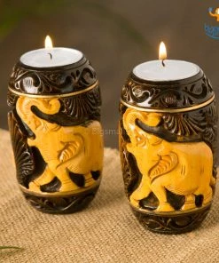 Indian Craft Hand-Crafted Elly Wooden Tea Light Holder
