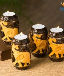 Indian Craft Hand-Crafted Elly Wooden Tea Light Holder