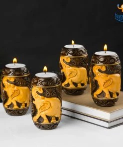 Indian Craft Hand-Crafted Elly Wooden Tea Light Holder