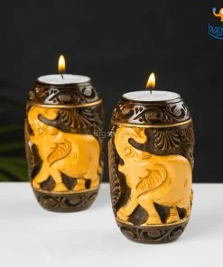 Indian Craft Hand-Crafted Elly Wooden Tea Light Holder