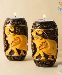 Indian Craft Hand-Crafted Elly Wooden Tea Light Holder