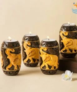 Indian Craft Hand-Crafted Elly Wooden Tea Light Holder