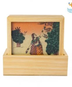 Indian Craft Hand-Painted Wooden Coasters - Set Of 6 Father's Day
