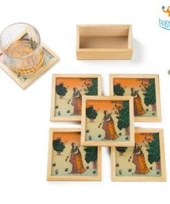Indian Craft Hand-Painted Wooden Coasters - Set Of 6 Father's Day
