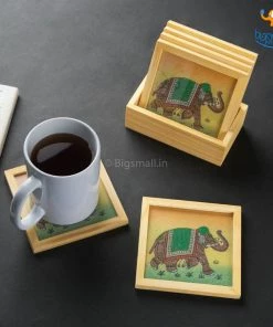Indian Craft Hand-Painted Wooden Coasters - Set Of 6 Father's Day