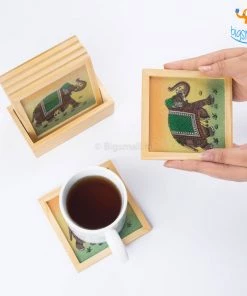 Indian Craft Hand-Painted Wooden Coasters - Set Of 6 Father's Day
