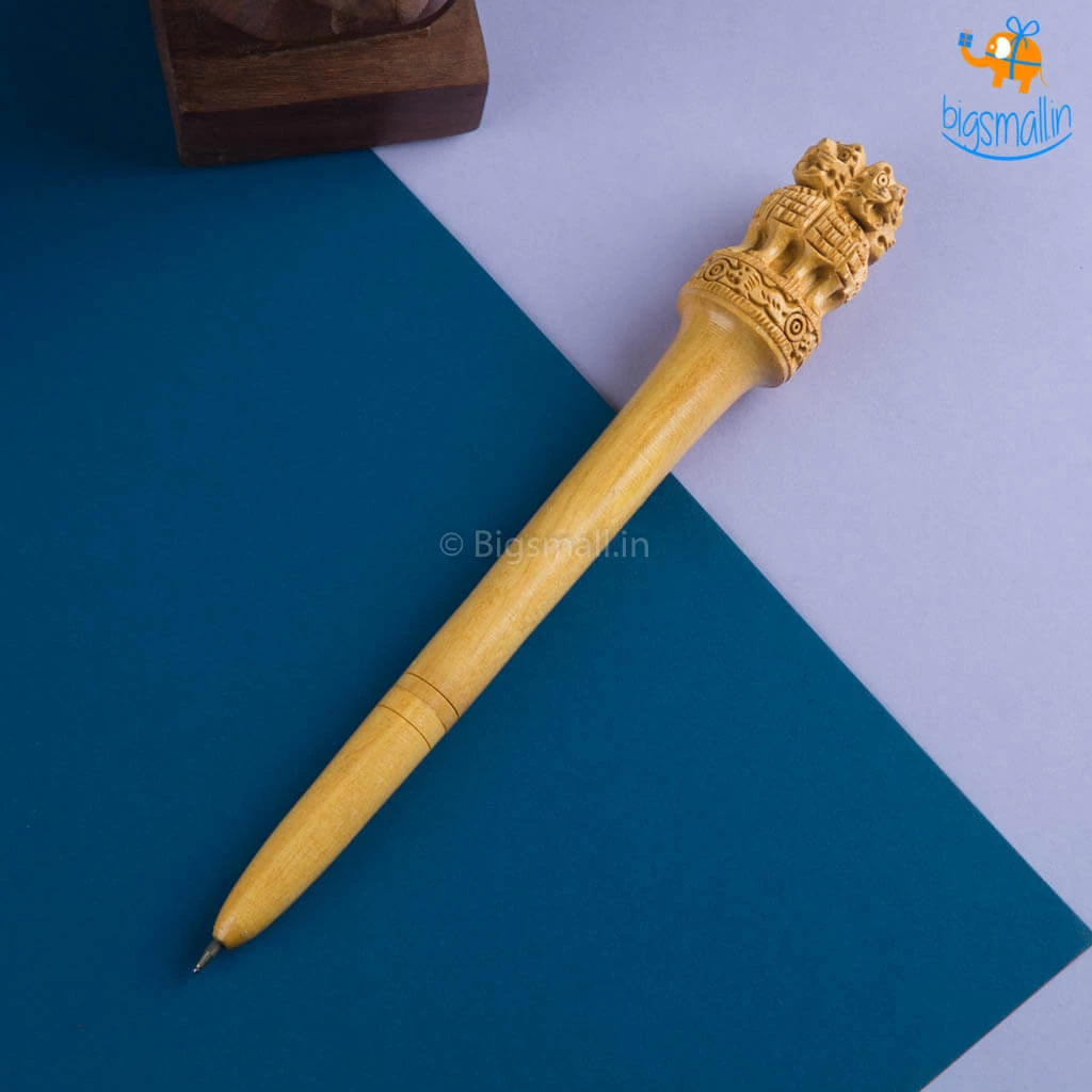 Indian Craft Wooden National Emblem Pen - Souvenir