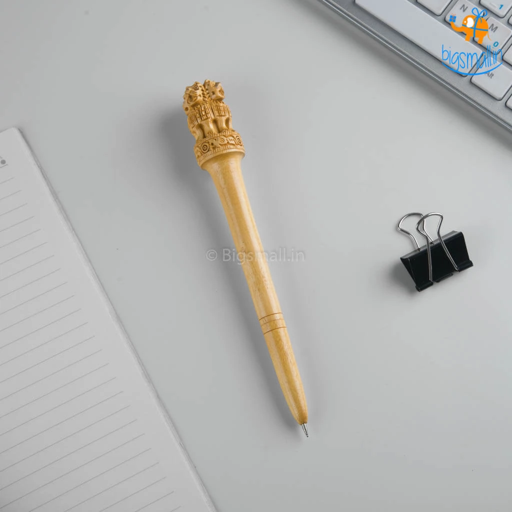 Indian Craft Wooden National Emblem Pen - Souvenir