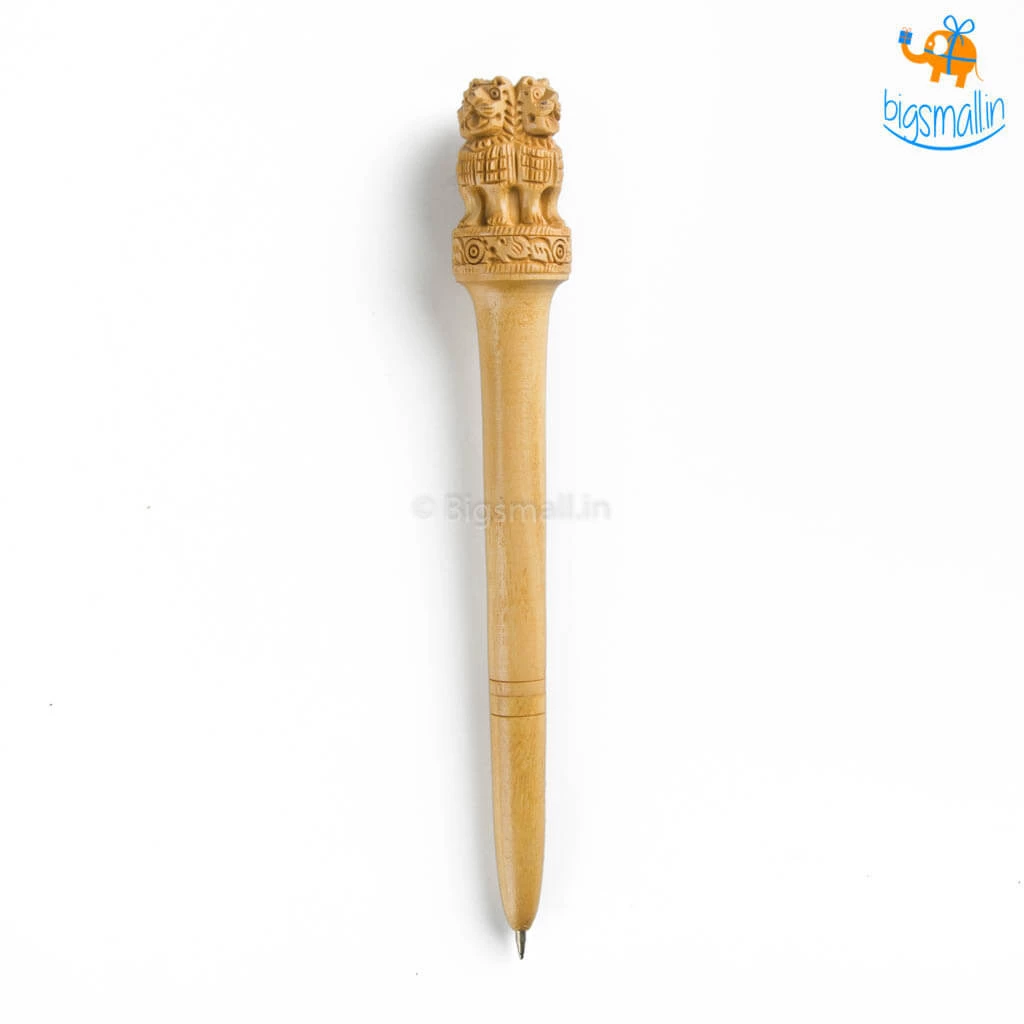 Indian Craft Wooden National Emblem Pen - Souvenir