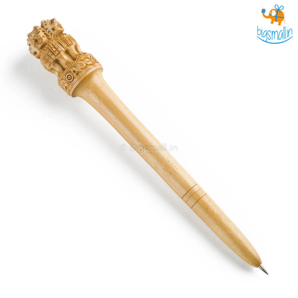 Indian Craft Wooden National Emblem Pen - Souvenir
