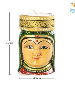 Indian Craft Father's Day Hand-Crafted Wooden Face Tea Light Holder - Set Of 2