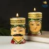 Indian Craft Father's Day Hand-Crafted Wooden Face Tea Light Holder - Set Of 2